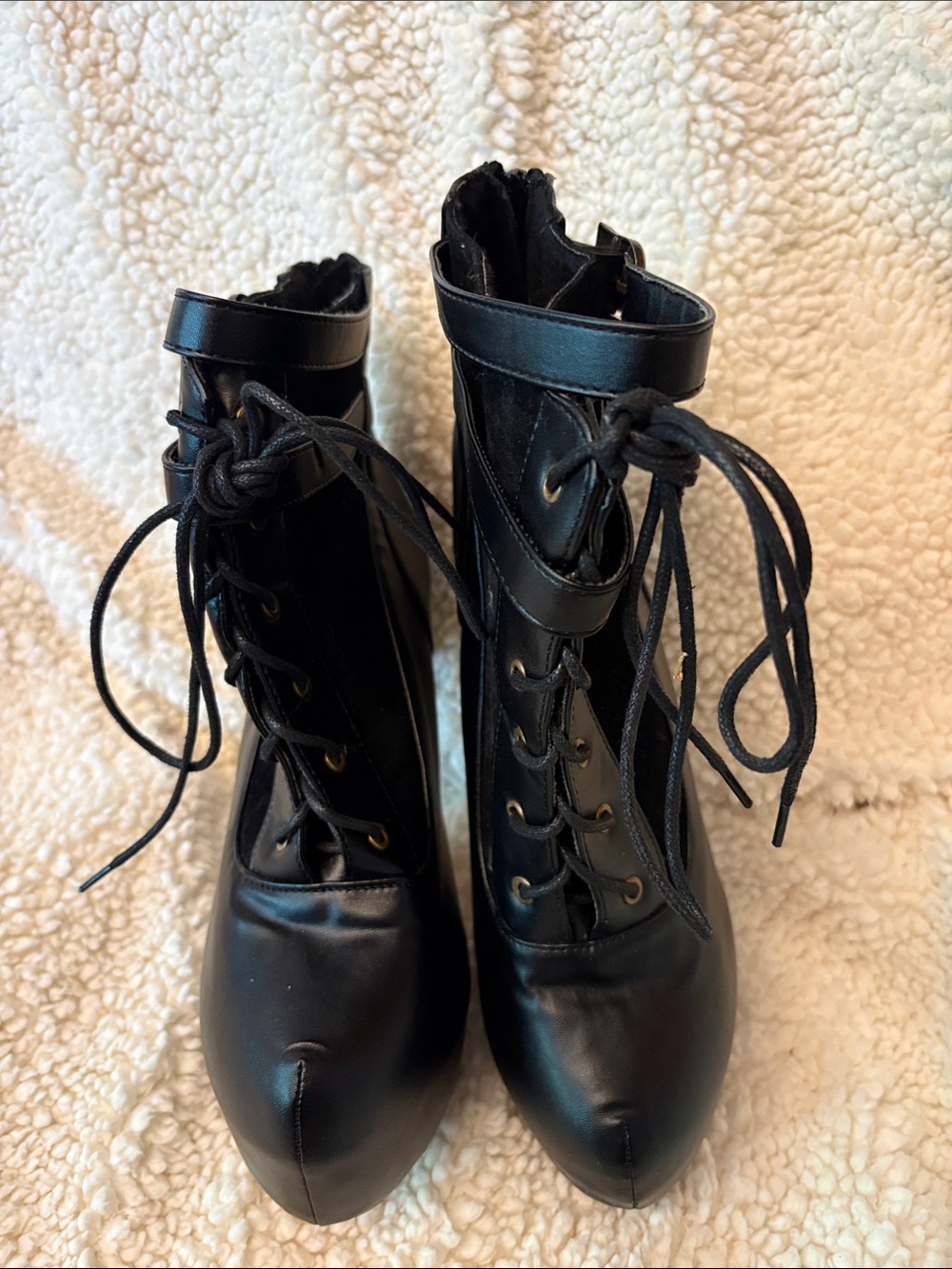 Women's Black Lace-Up Platform Ankle Boots Goth Skeleton Spine Heel ?Shoe Story - Picture 2 of 16